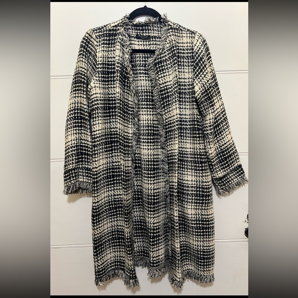 Maven West Women's Black White Jacket Cardigan Long Open Lightweight Small